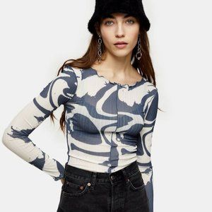 Topshop Abstract Swirl Print Mesh Top size 6